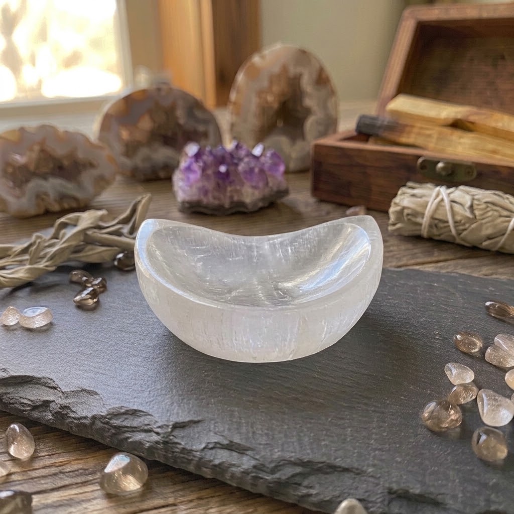 4" Selenite Half Moon bowl