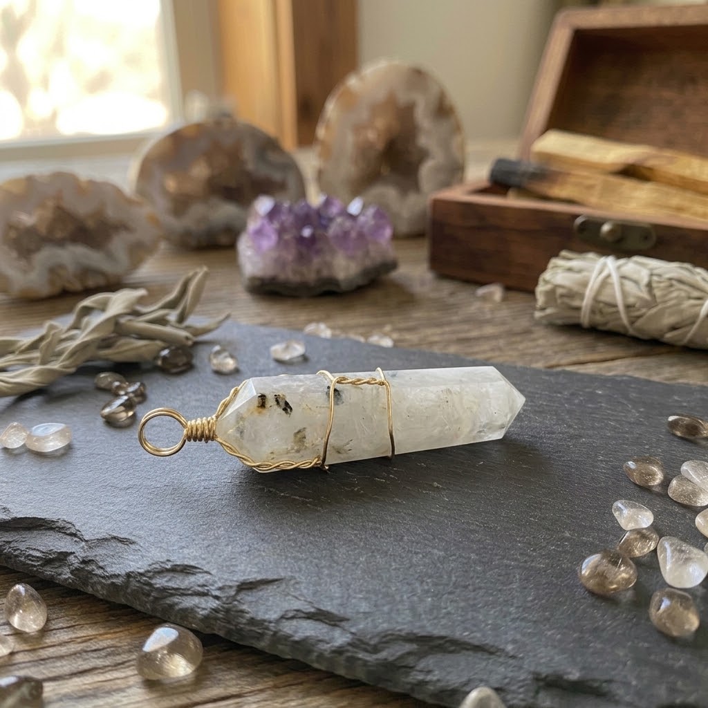 Rainbow Moonstone wire wrapped point