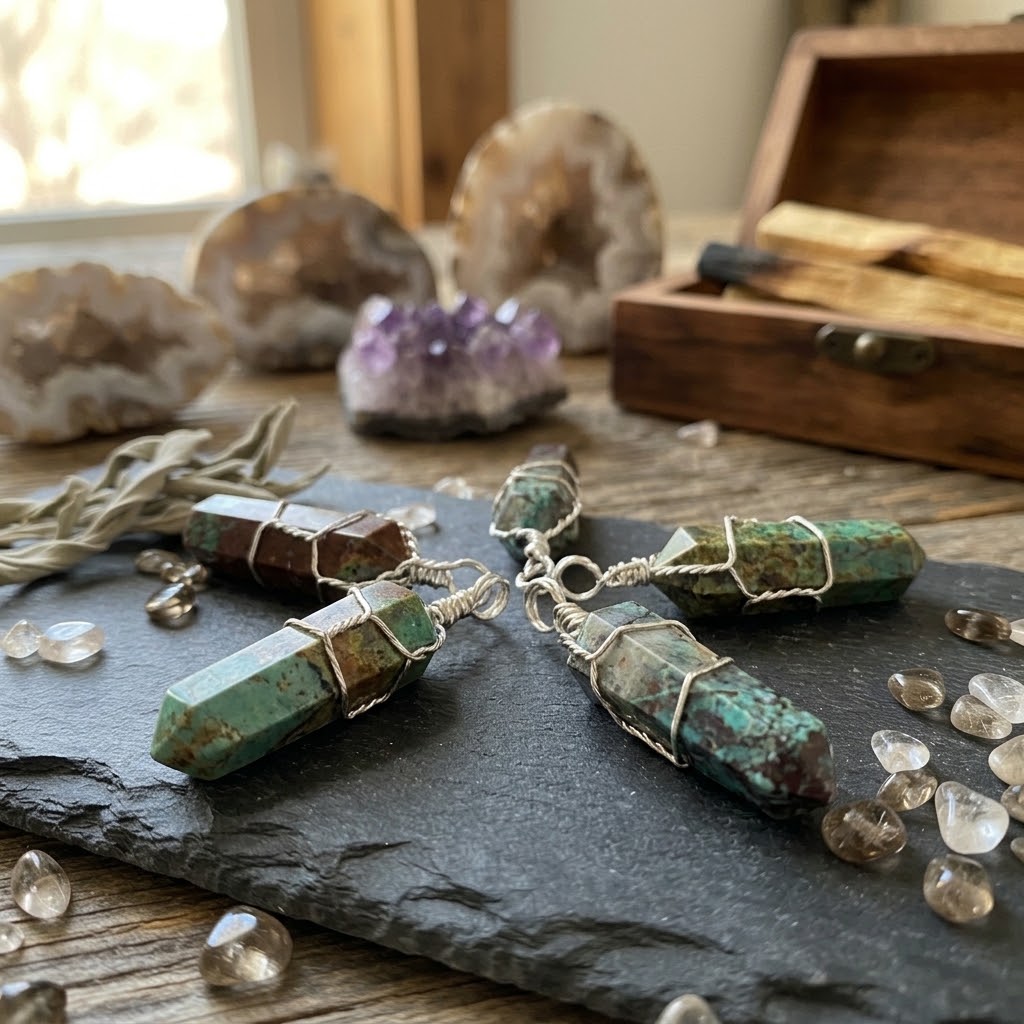 Chrysocolla wire wrapped point